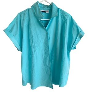 Vintage Turquoise Women's Top Parachute Style 70s 80s Size 42 Large Golden Wings